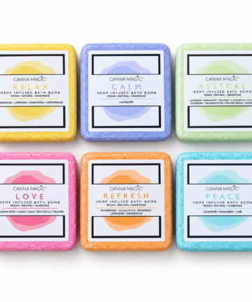 Six Canna Magic bath bombs: Relax, Calm, Restore, Love, Refresh and Peace